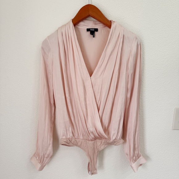 Paige Designer Light Pink Sevilla V-Neck Long Sleeve Bodysuit Women’s Size Small - Picture 8 of 13